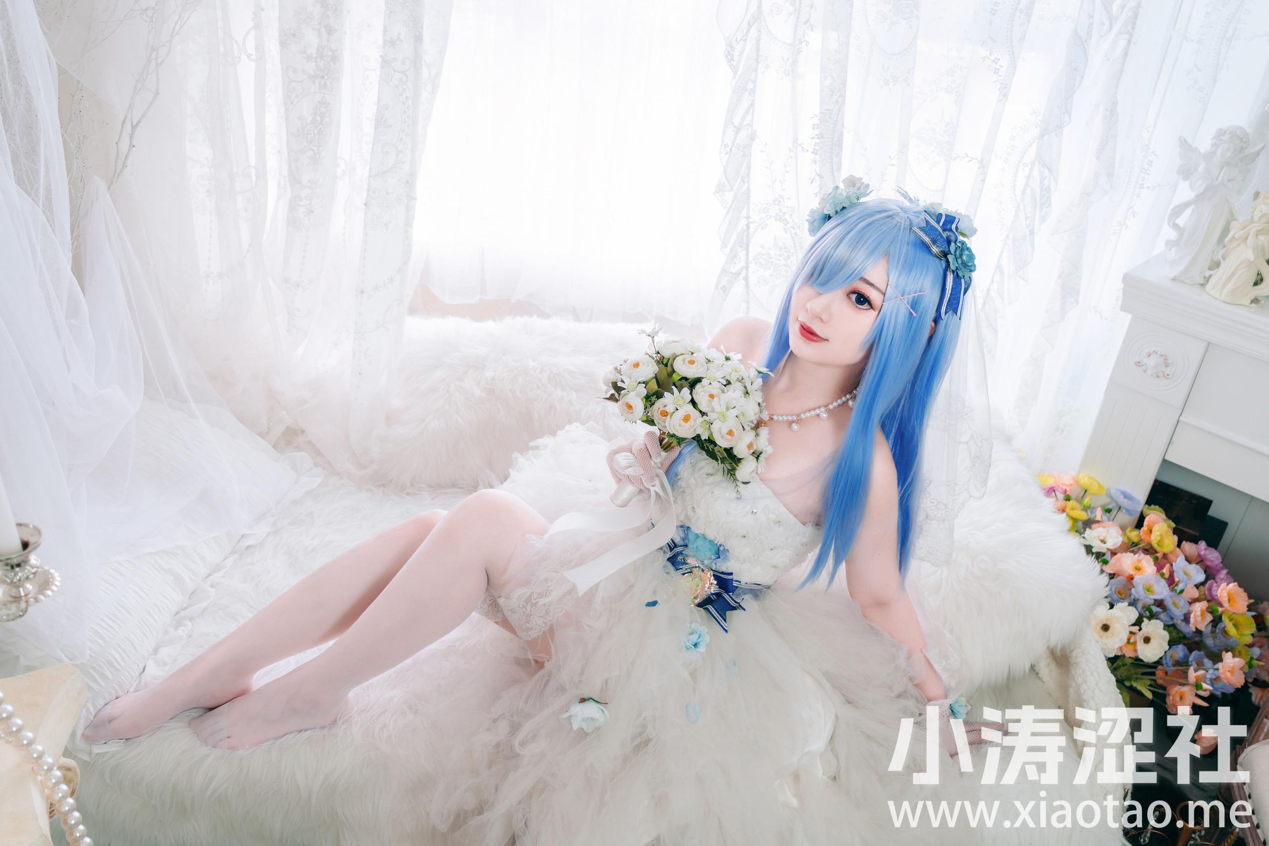 长发蕾姆花嫁 二次元 Cosplay 婚纱 写真 美少女