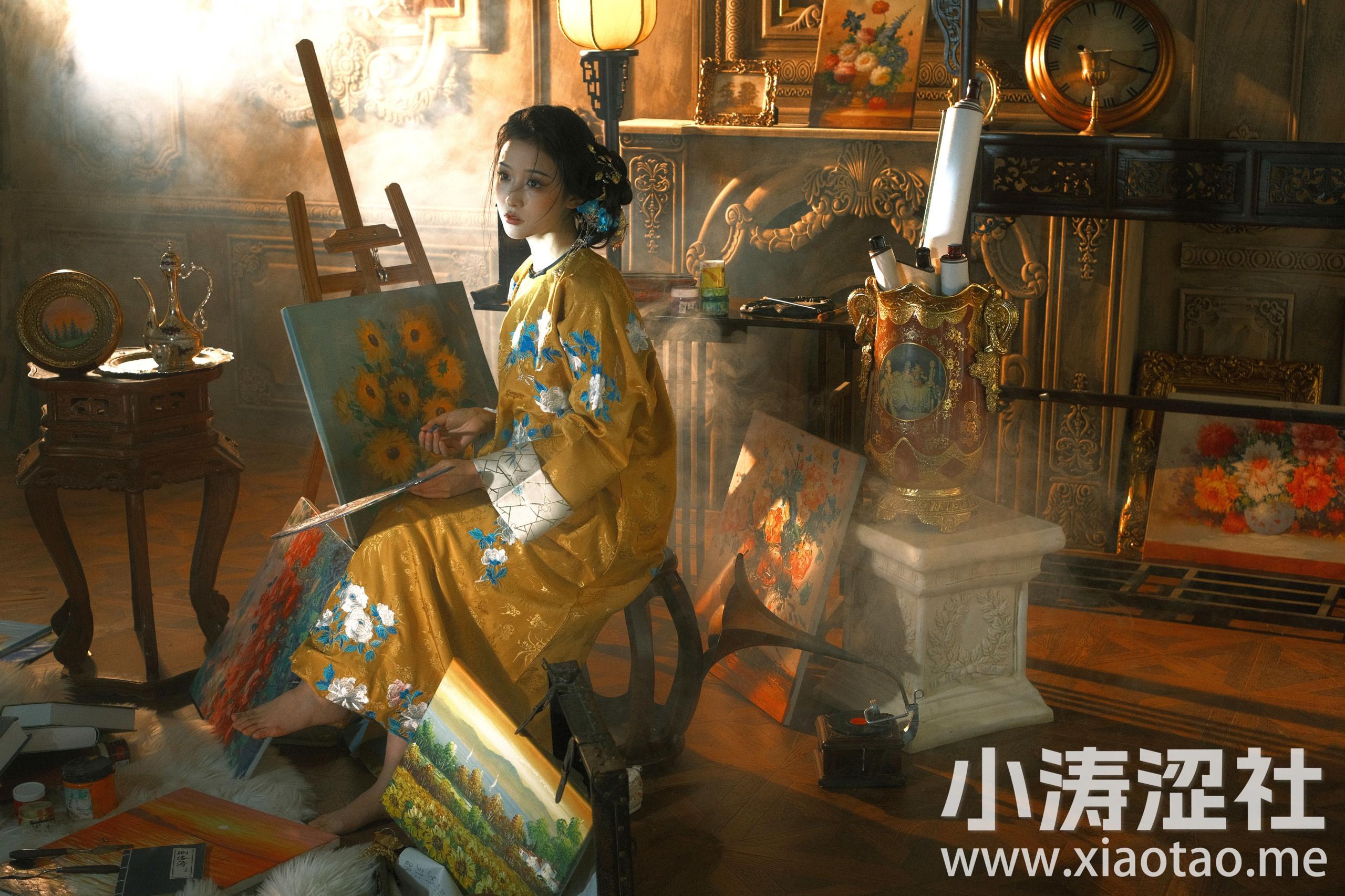 西方画展上的东方女人 唯美 艺术 漂亮 光影 高雅 古装